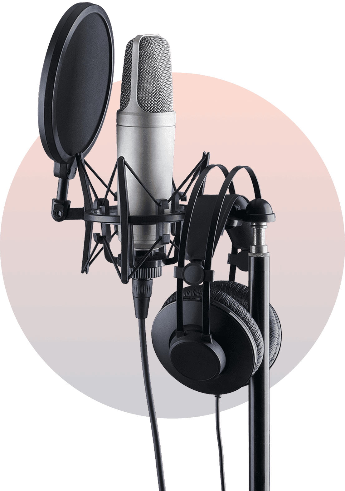 A microphone and headphones on top of a stand.