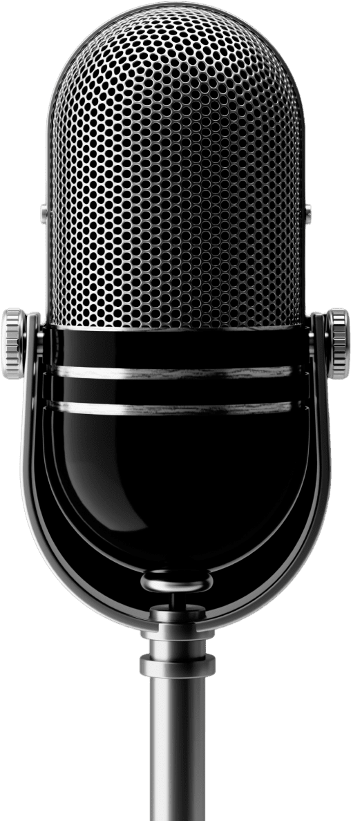 A black microphone with a green background