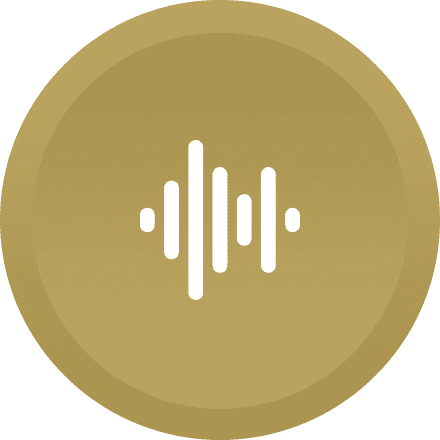 A gold colored button with an image of a sound wave.